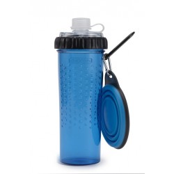 Foder og vandflaske med skål - blå